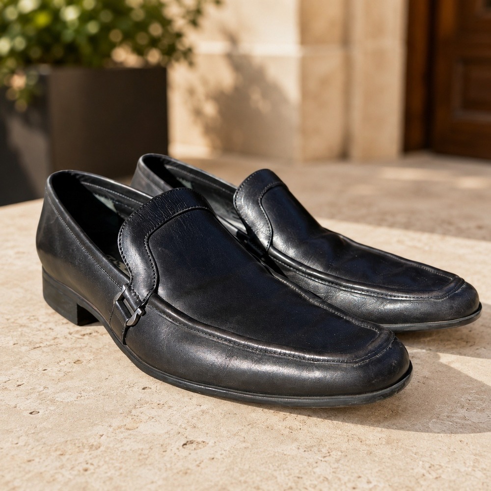 Salvatore Ferragamo Mens 03VG 4822 Black Leather Square‎ Toe Loafers Size 8 D